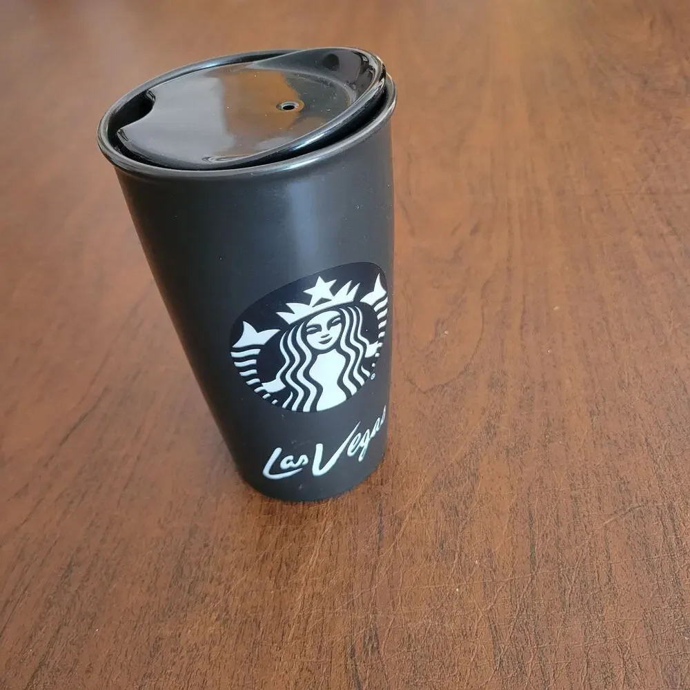 Starbucks 2015 Las Vegas Spade Swarovski Crystal Black Ceramic Travel Tumbler